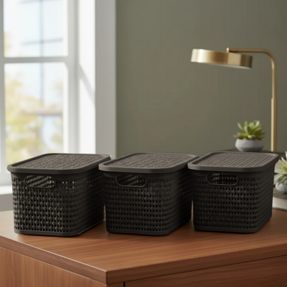 Set x3 Caja simil ratán 4 lts - CHOCOLATE 