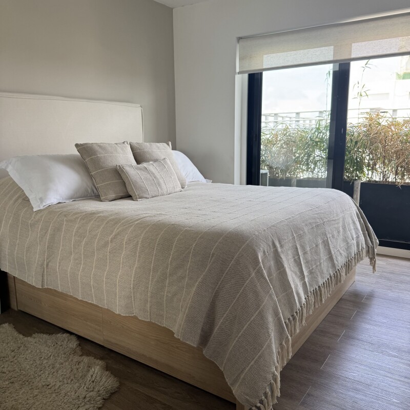 Manta para sillón y cama algodón Rayas Greige 250cm