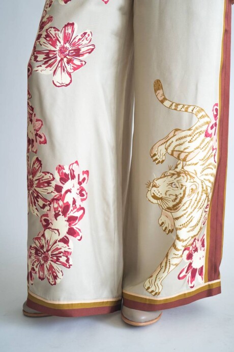 Pantalón de Seda Flower Tiger Beige Pantalón de Seda Flower Tiger Beige