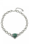 COLGANTE ESLABÓN DE ALEACIÓN DE METALES BAÑADO EN PLATA DE LEY CON UN CRISTAL FACETADO VERDE Colgante