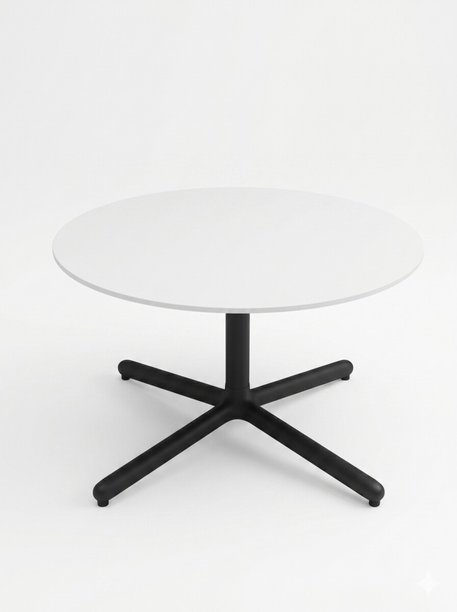 Mesa de centro TB-33 redonda baja - Tapa blanca base negra 