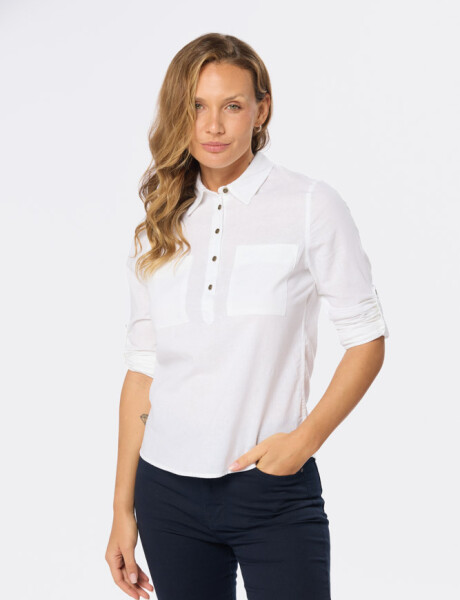 CAMISA DE LINO MEDIO BOTÓN Blanco