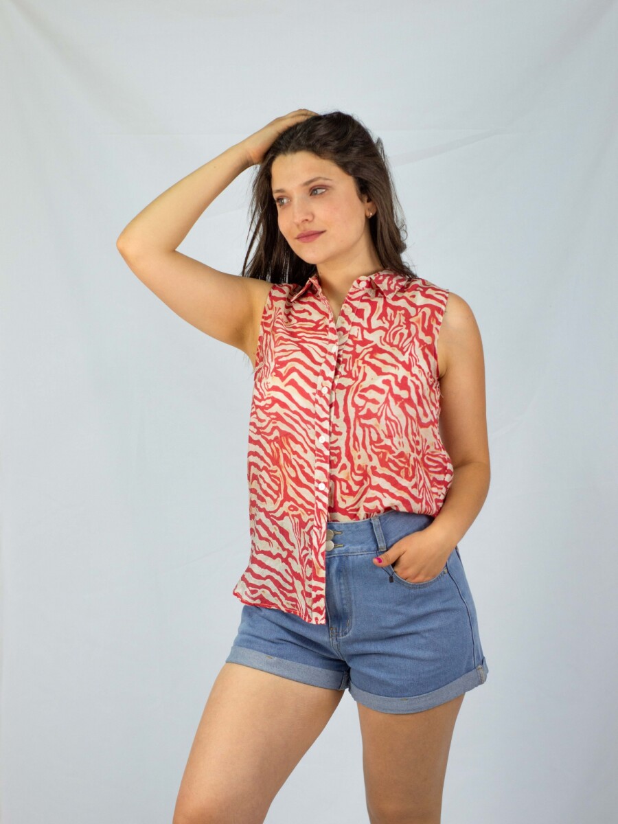 Camisa Sin Mangas Leaves Flower - Red 