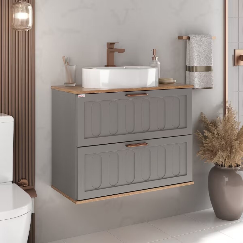 Mueble de baño suspendido Milena 78 cm Avellana/Catedral con bacha Mueble De Baño Suspendido Milena 78 Cm Avellana/catedral Con Bacha