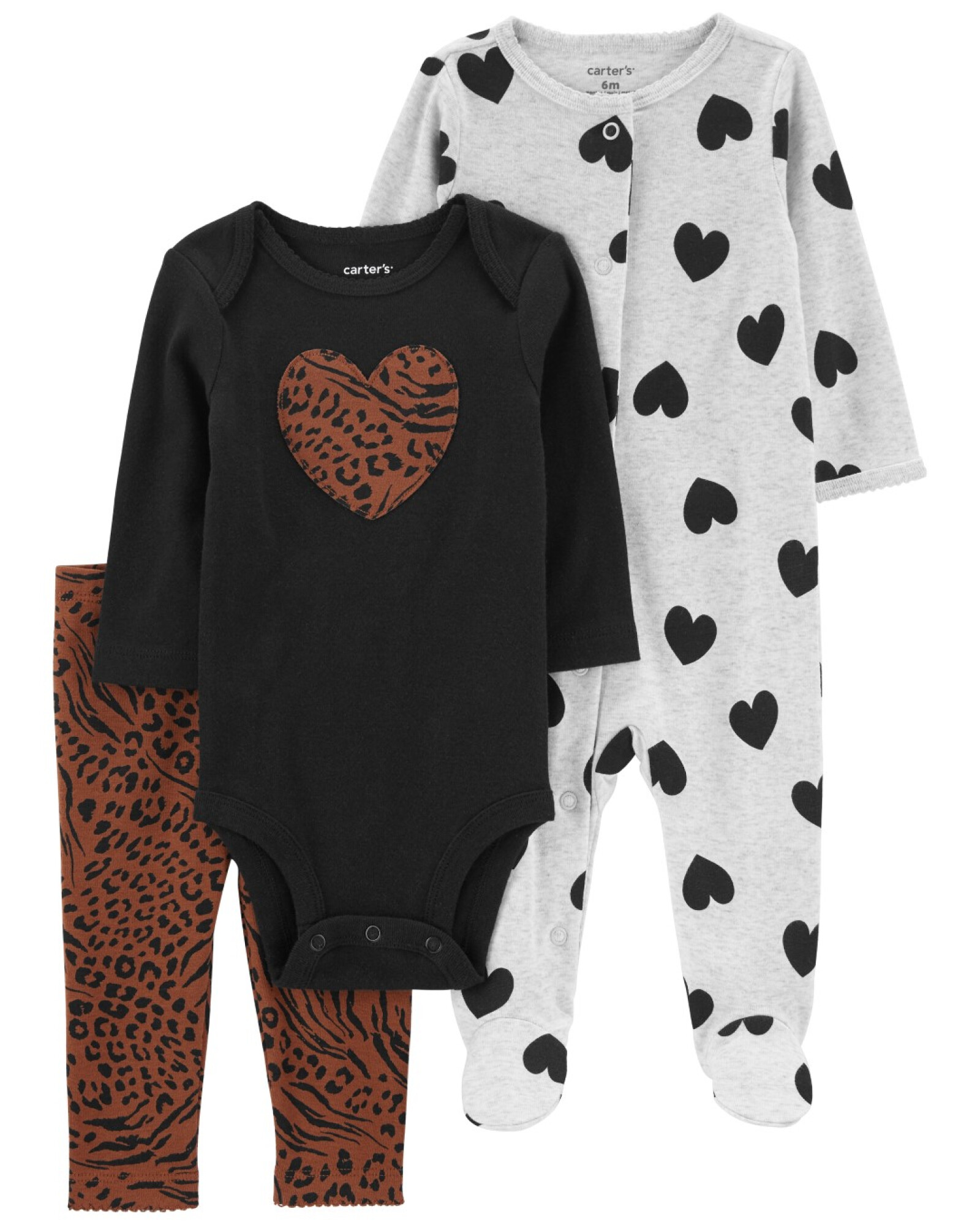 Set tres piezas pijama y pelele con pies más body de algodón Sin color