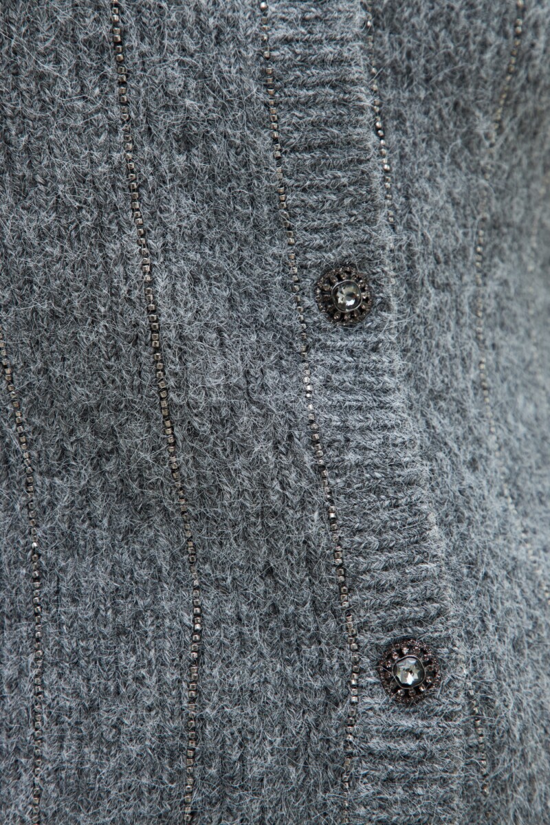 Cardigan bordado con canutillos gris melange