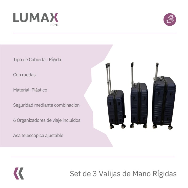 Set de 3 Valijas de Mano Rígidas Negro
