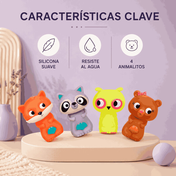 Set X4 Títeres de Dedo Animalitos para Baño y Juego Rosa