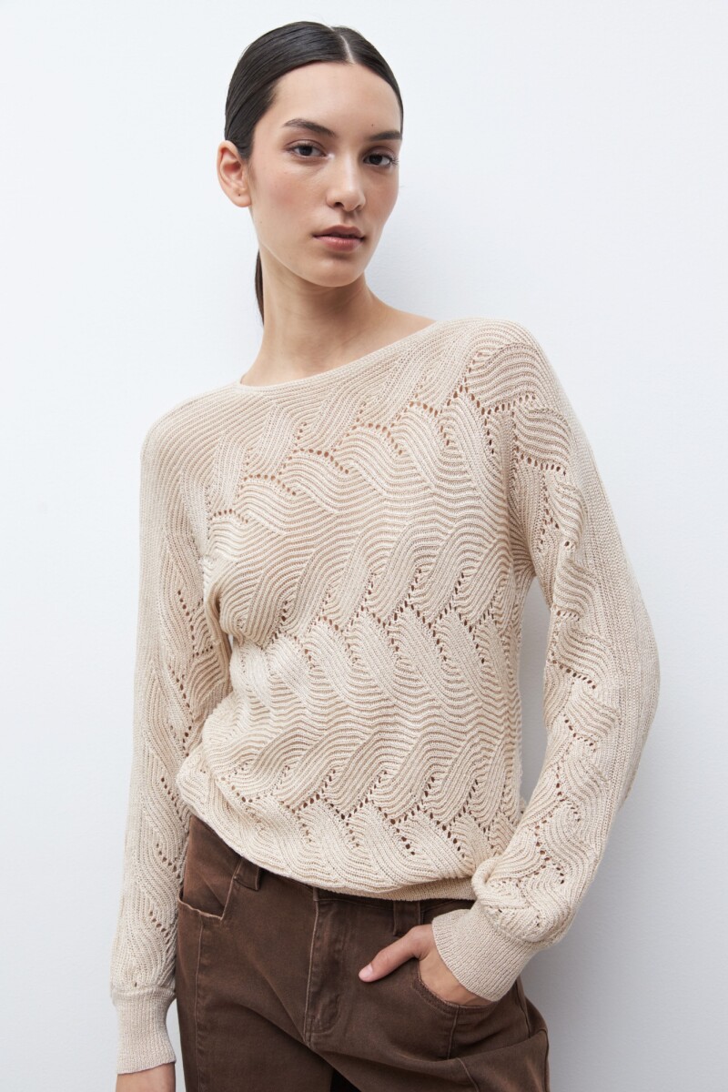 Sweater calado escote bote beige