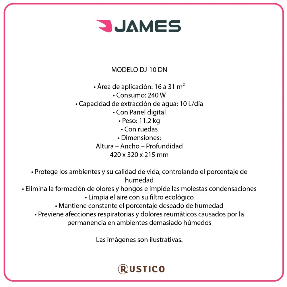 Deshumidificador James 10lts DJ 10 DN Deshumidificador James 10lts DJ 10 DN