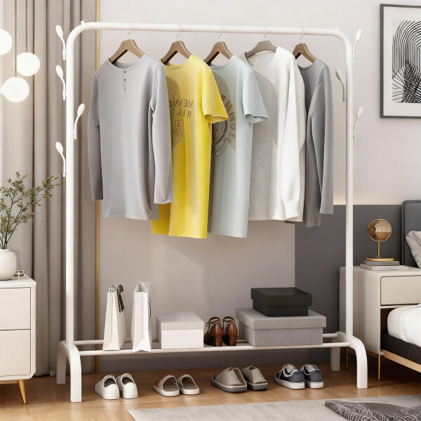 Perchero Para Ropa Con Perchas Ganchos Armario de Metal con Estante Zapatero Imback Color Blanco Perchero Para Ropa Con Perchas Ganchos Armario de Metal con Estante Zapatero Imback Color Blanco