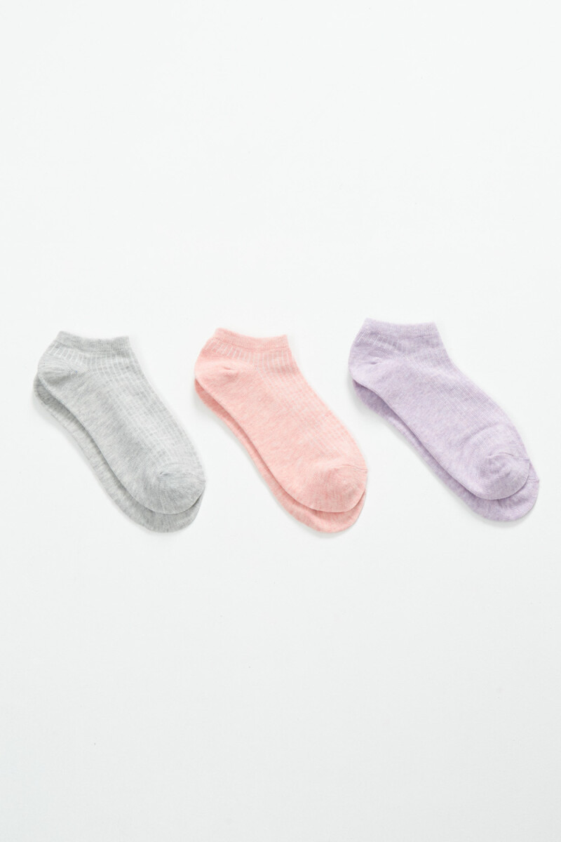 Pack x3 medias soquete rib - Gris Melange 