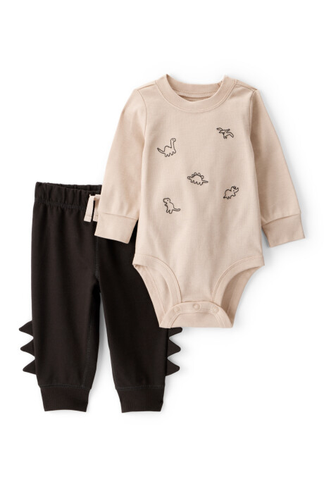 Set dos piezas de algodón, pantalón y body, diseño dinos Set dos piezas de algodón, pantalón y body, diseño dinos