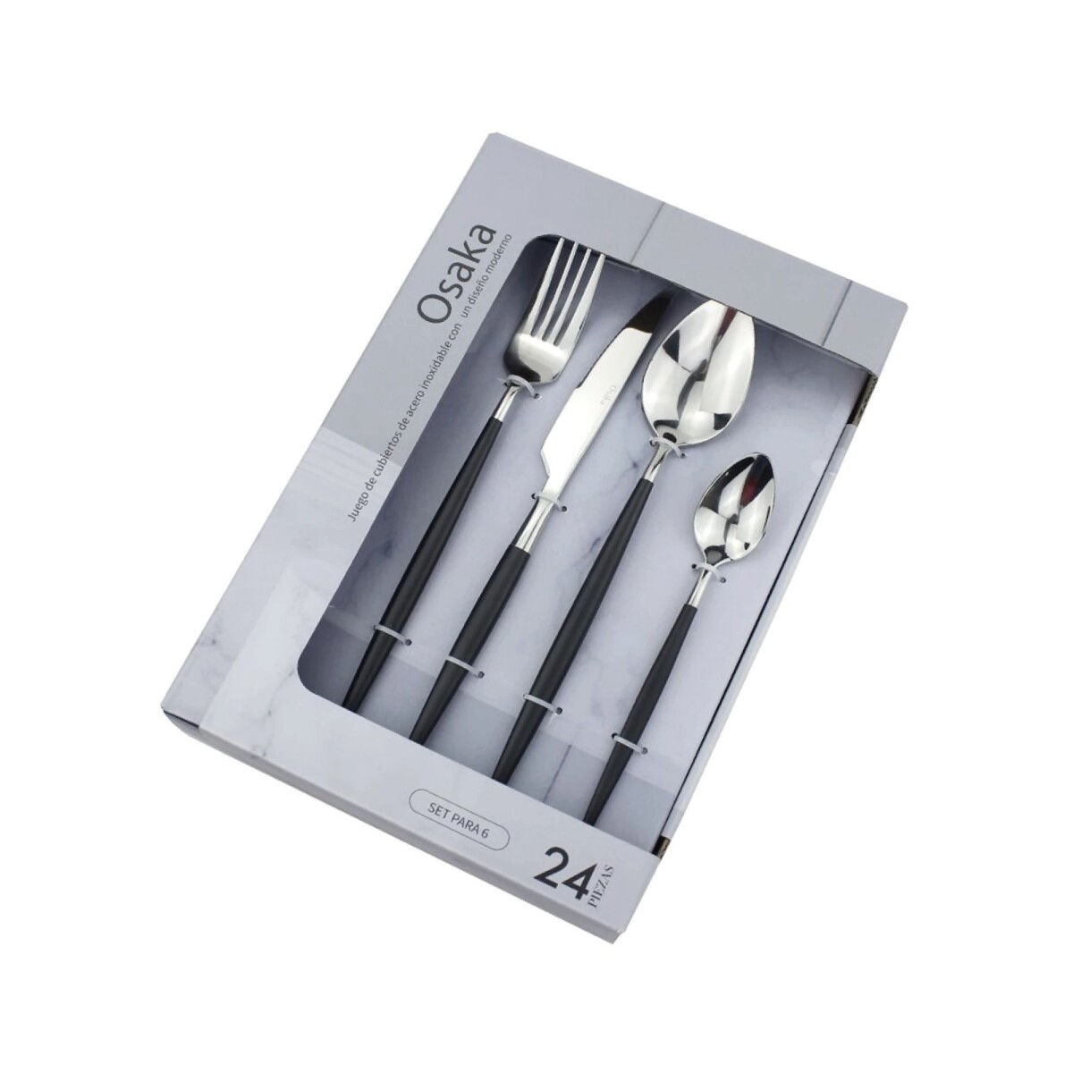 SET 24 PIEZAS CUBIERTO ACERO INOX MANGO NEGRO OSAKA 