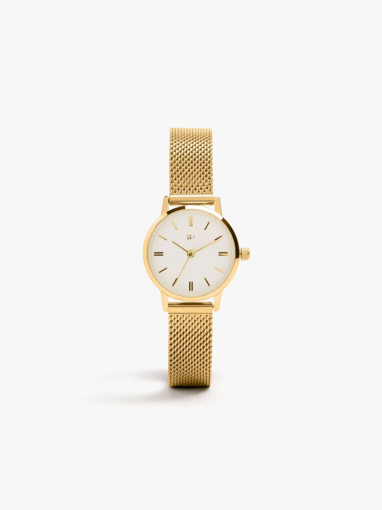Reloj De Punto Metálico De Acero Inoxidable dorado