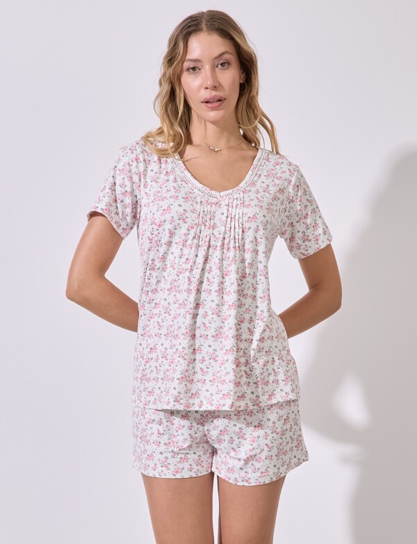 Set Pijama Short & Remera MULTI/BLANCO