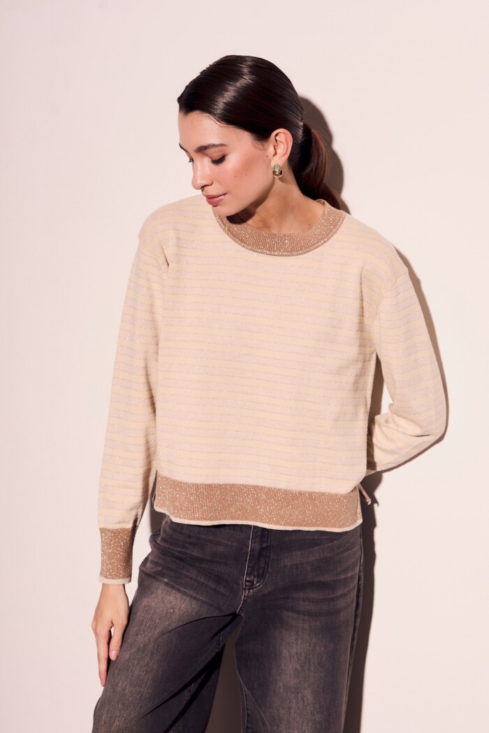Sweater Rayado Lurex Nácar