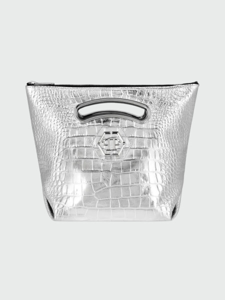 PHILIPP PLEIN - bolso de hombro mediano plateado de cuero 0