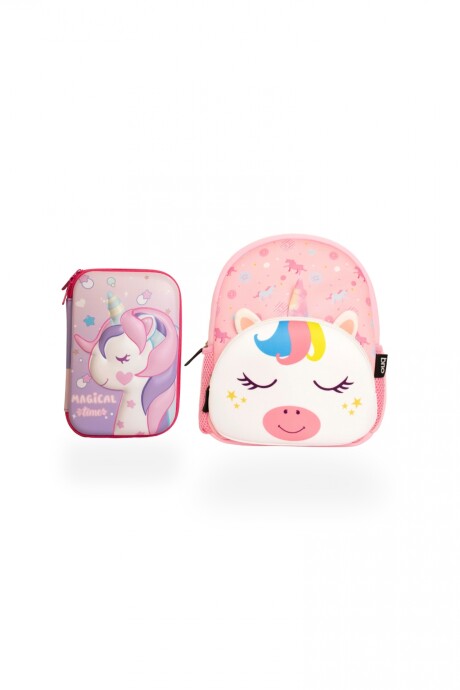 Set de mochila infantil de neopreno y cartuchera con divisiones brio set-magicpony-unicornio