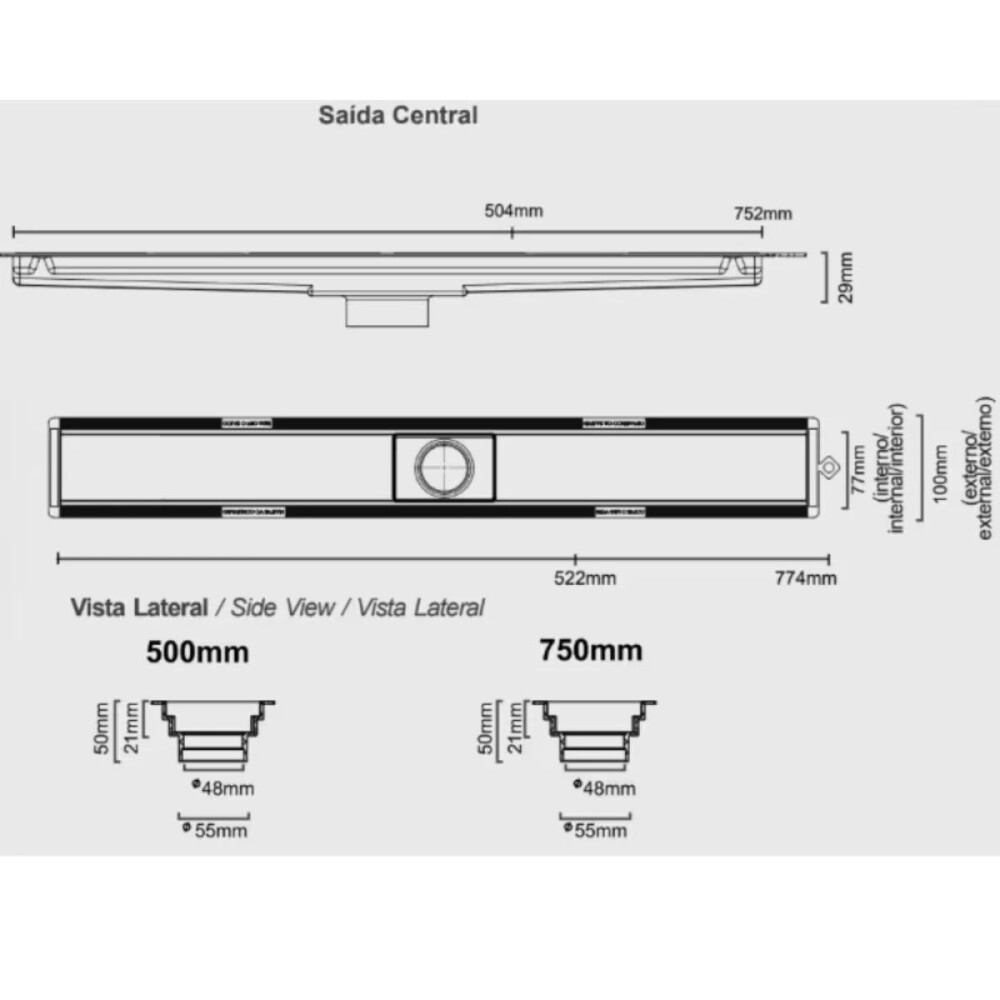 Receptaculo tapa acero inoxidable 50cm salida central Versatile Receptaculo Tapa Acero Inoxidable 50cm Salida Central Versatile