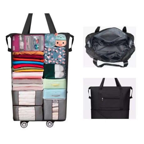 Bolsa plegable con rueditas para viaje Negro