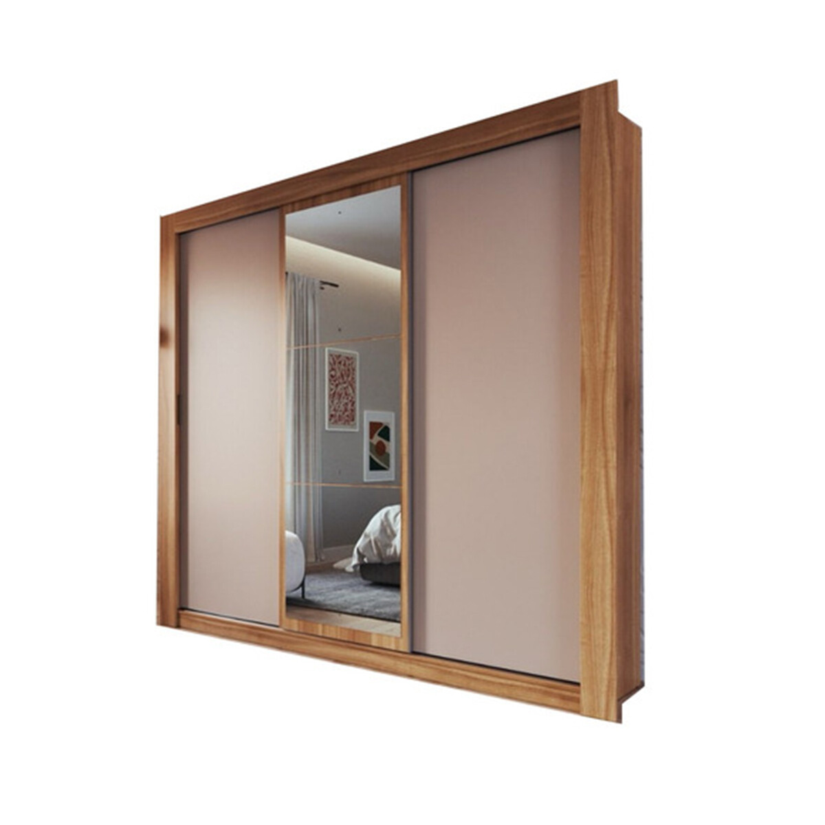 Armario Ropero 3 Puertas Corredizas 2 Cajones Con Espejo Nogal/canela(pausado) 