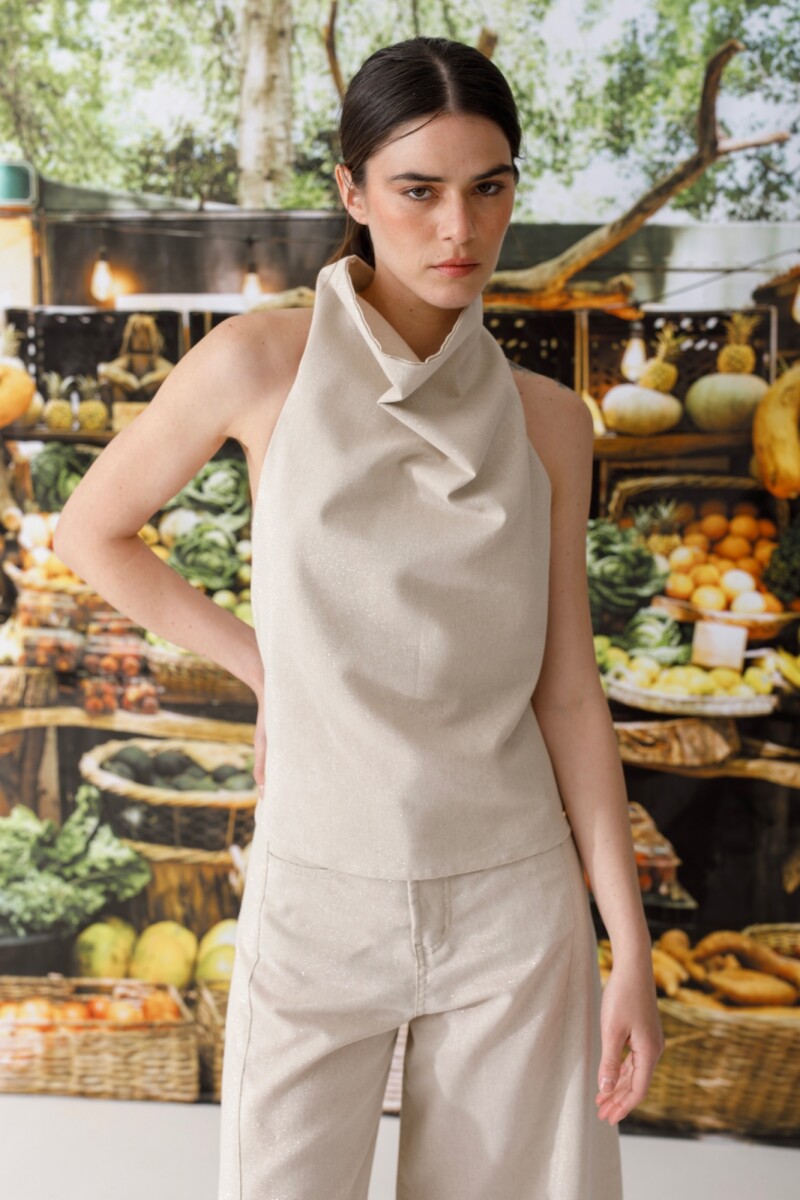 TOP HALTER LUREX Beige