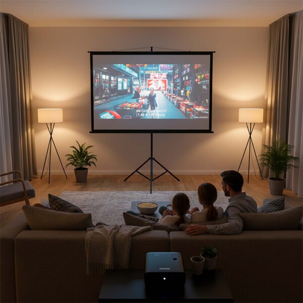 Pantalla De Proyección 84" Enrollable Con Trípode Regulable Negro