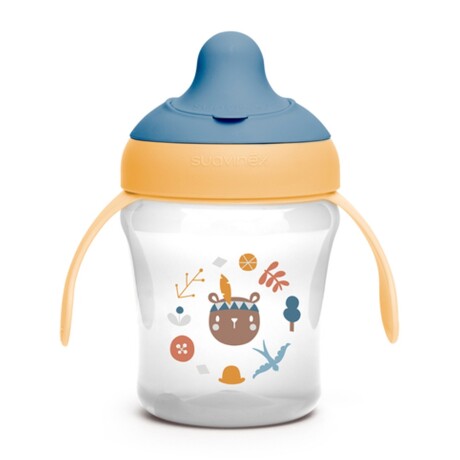 Vaso Pico Antiderrame Suavinex Bebés +6 Meses 200Ml con Asas Mostaza