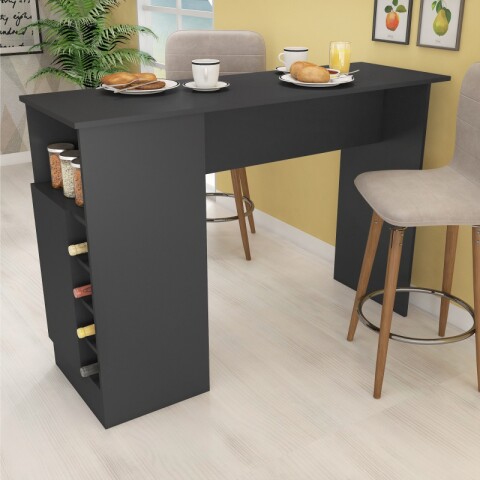 Mueble Barra Desayunador con Estantería y Vinera - MDP Grafito