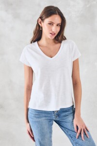 Remera Escote V Algodón Puro Blanco