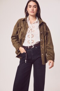 Sobrecamisa Gamuza Cuero Vegano Verde Oliva