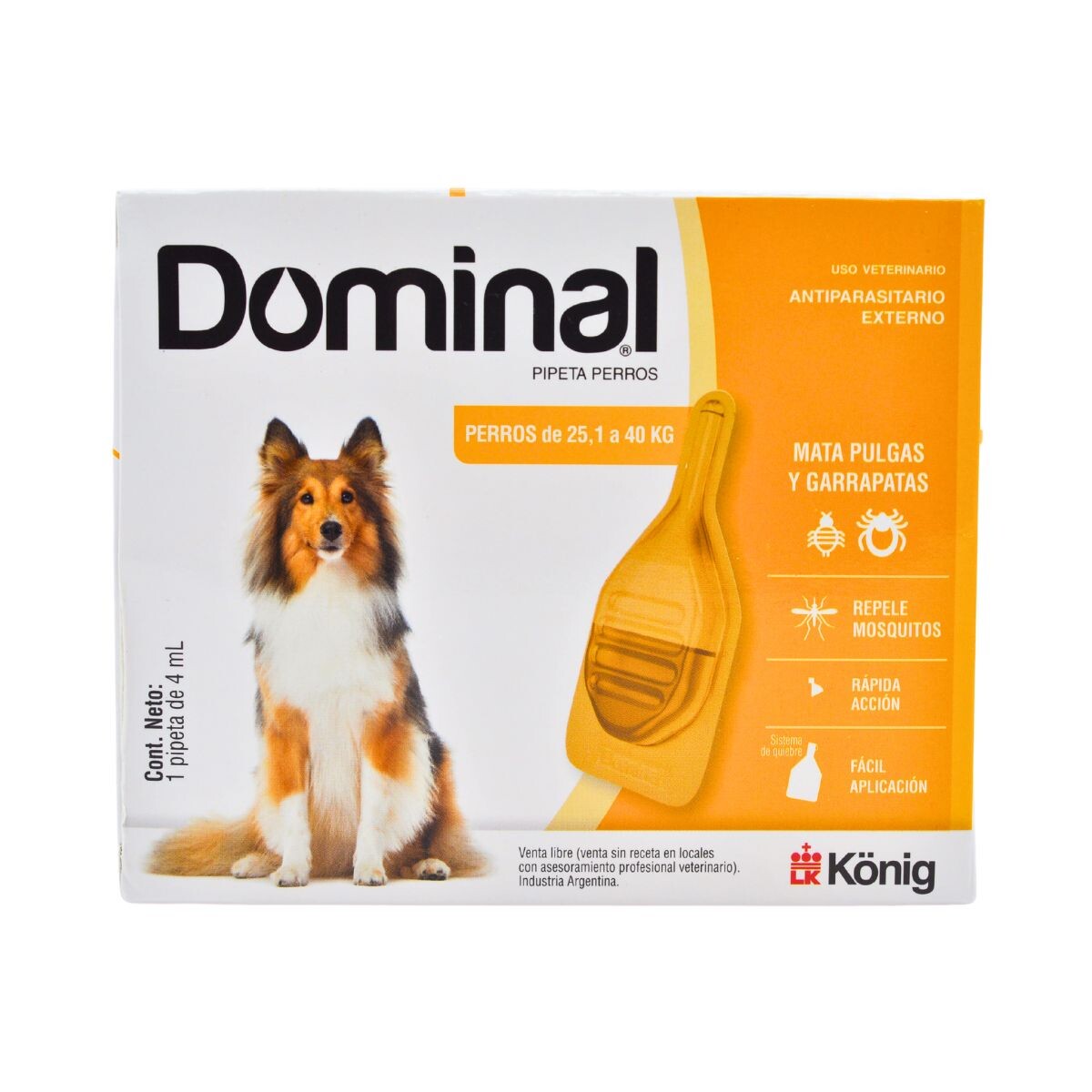 PIPETA ANTIPULGAS Y GARRAPATAS PARA PERROS DOMINAL KONIG - DE 25,1 A 40 KG 