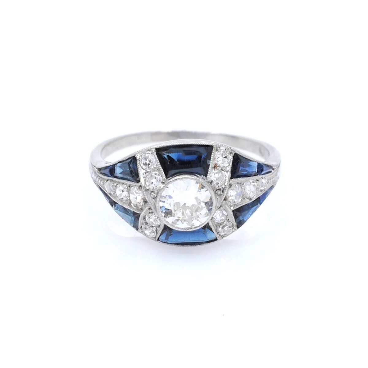 Anillo de platino brillantes, diamantes y zafiros sinteticos. 