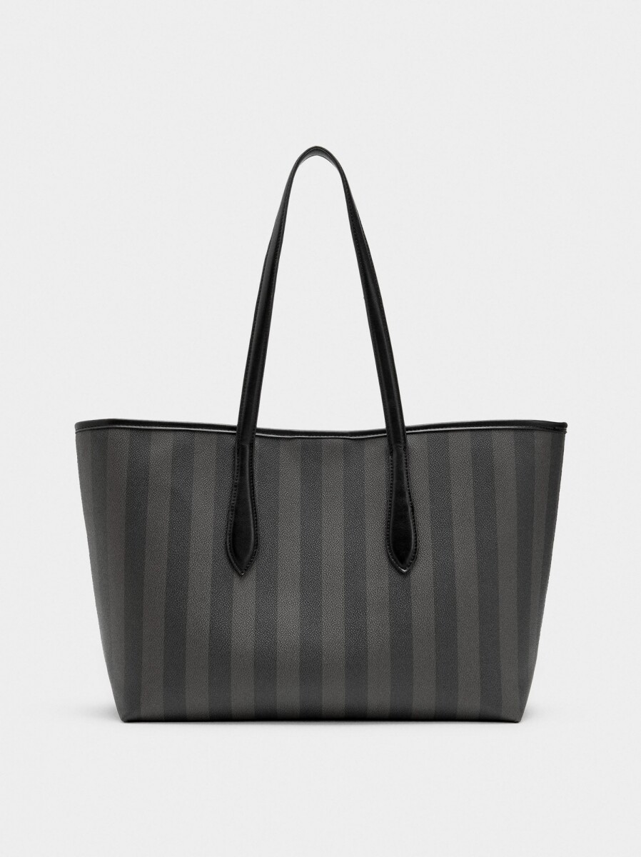 Bolso Shopper A Rayas Con Bolsa Extraíble - negro 