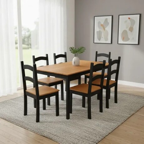 JUEGO DE COMEDOR MESA Y 6 SILLAS EN MADERA MACIZA NEGRO