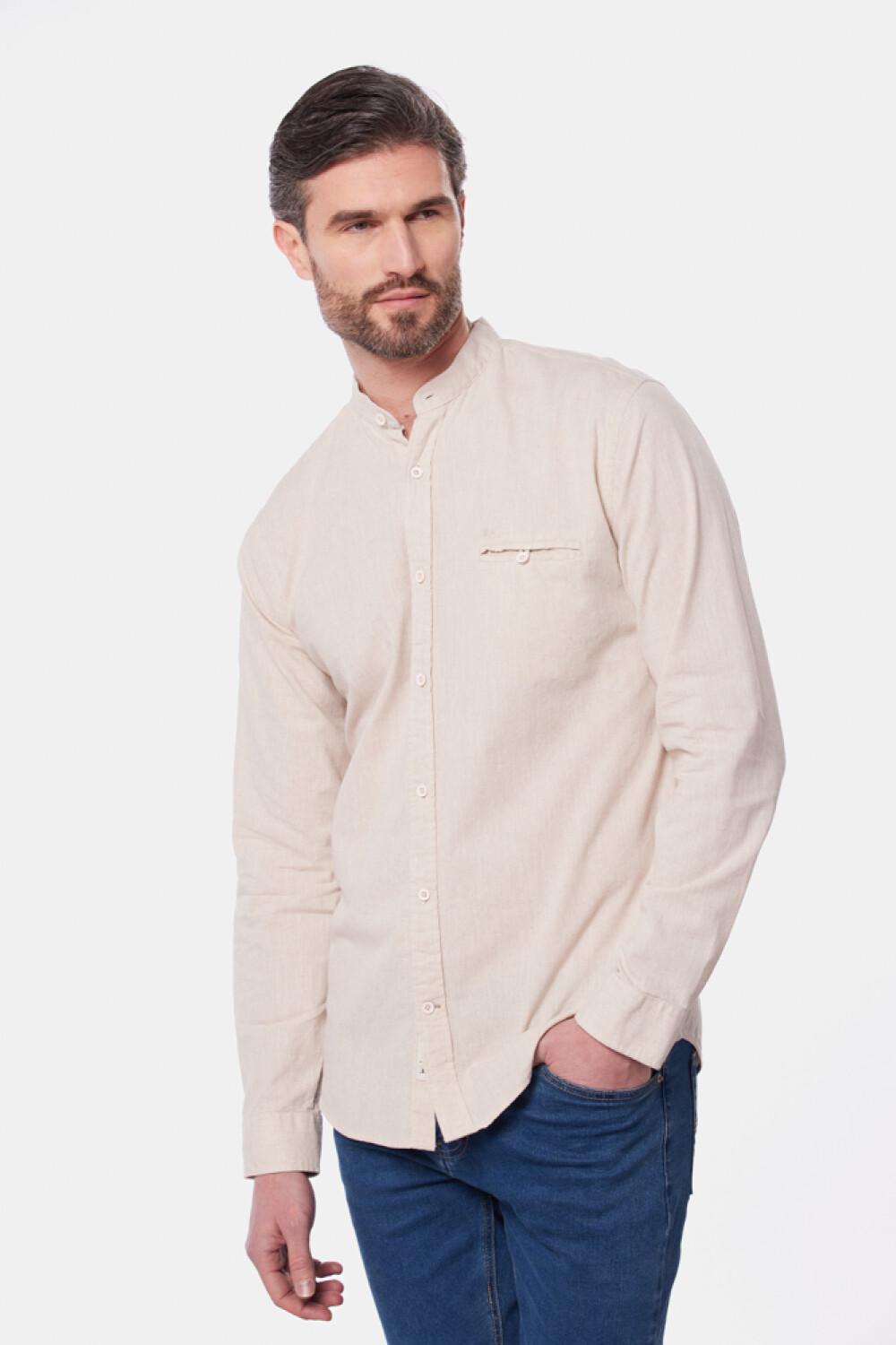 CAMISA DE LINO CUELLO MAO Beige