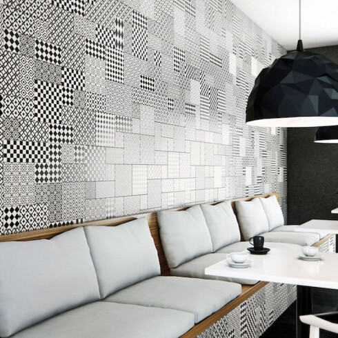 Porcelanato Blanco Y Negro Decorado 22.5X22.5Cm Piso Pared GAMAS DE BLANCO