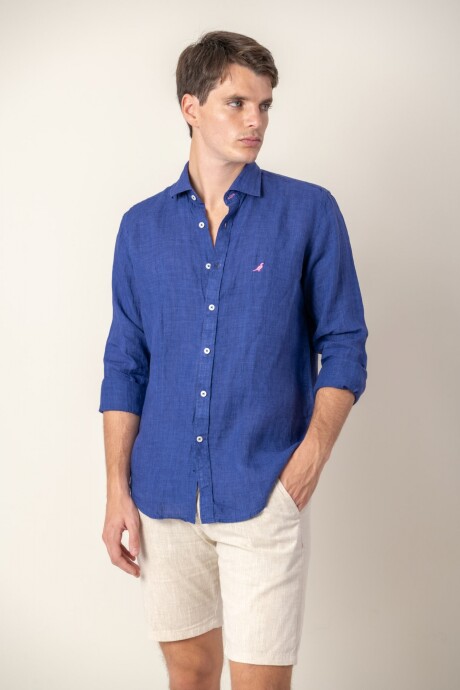 Camisa short collar lino Dark blue