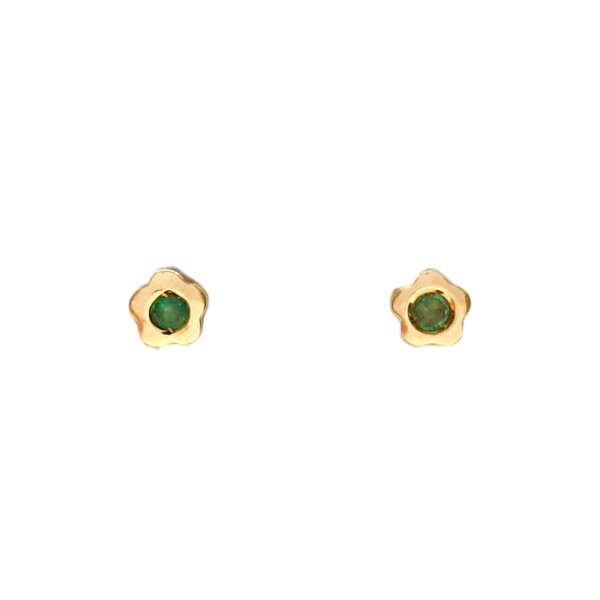 Caravanas Flor Esmeralda y oro - Oro bajo - Esmeralda y Zirconia - CA8063 conpiedra
