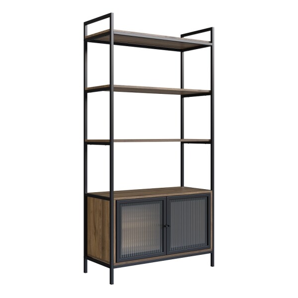 Estanteria Alta 90x39x180 3 estantes miel c/negro y 2 puertas de Vidrio Estanteria Alta 90x39x180 3 estantes miel c/negro y 2 puertas de Vidrio