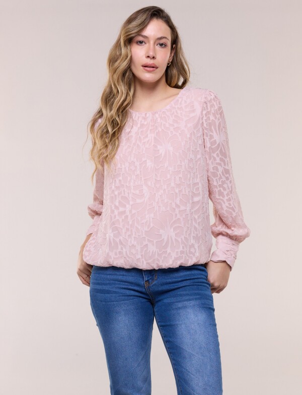 Blusa Texturada Devoré Con Mangas Abullonadas ROSA
