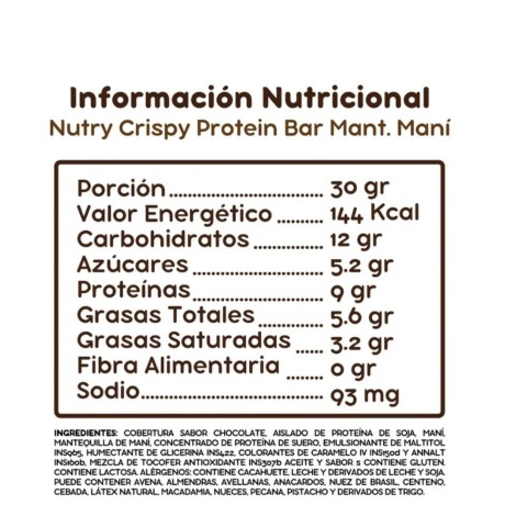 ¡OFERTA IMPERDIBLE! Barra de proteina 30gs x12 Nutry Maní