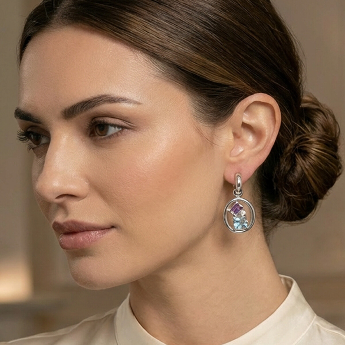 Aro Prisma de MOON en plata 925 con topacio azul, amatista y brillante 