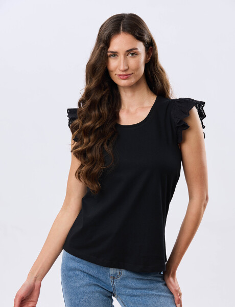 REMERA DE ALGODÓN CON BRODERIE Negro