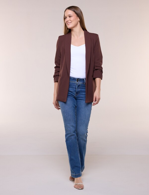 Blazer Crepe Manga Fruncida MARRON