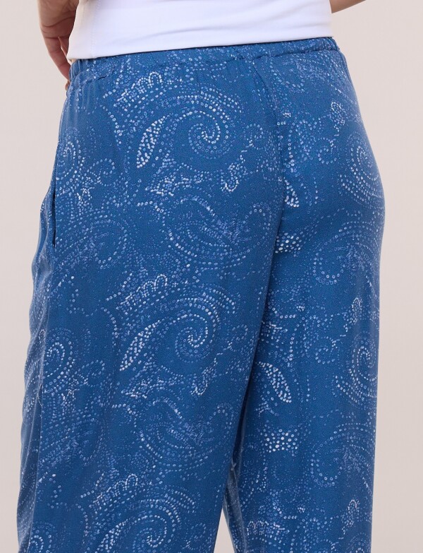 Pantalon Con Abertura Lateral Anudada AZUL