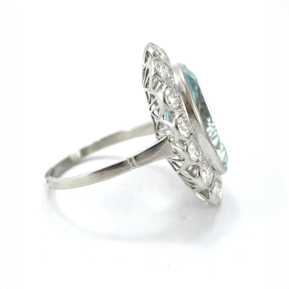 Anillo Platino Con Aguamarina Central Anillo Platino Con Aguamarina Central