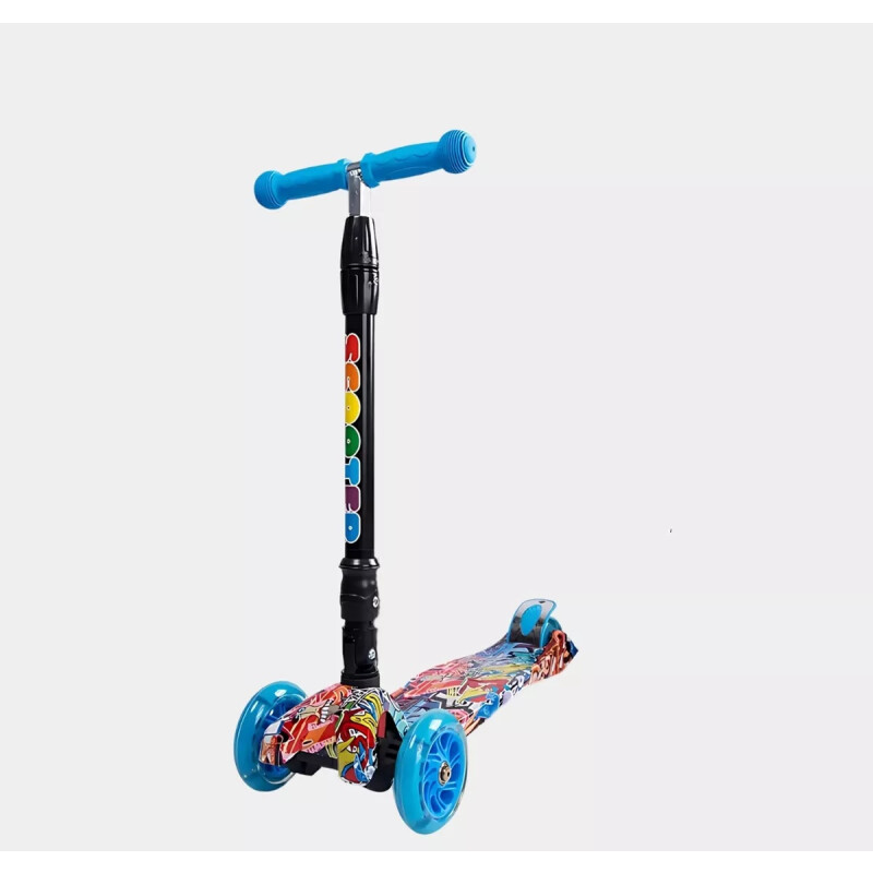 Monopatín Piccoly 3 Ruedas Para Niños Ajustable Con Luces Celeste