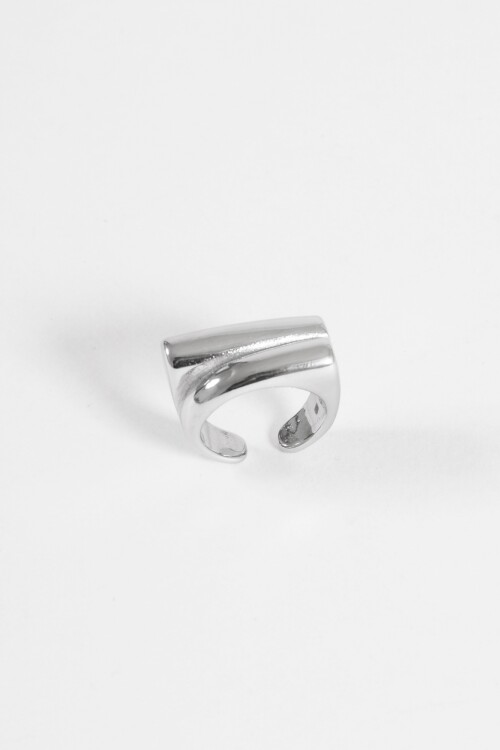 Anillo acero geometric plateado